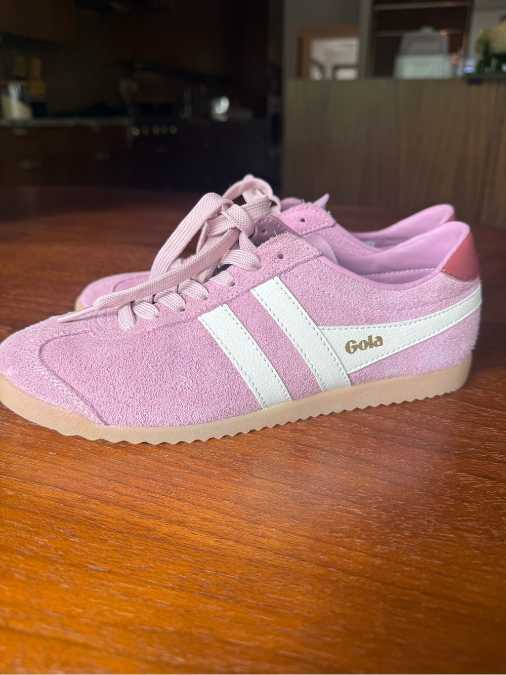 Gola Classic Suede Sneakers in Pink with White Stripes